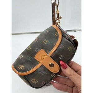 Dooney & Bourke Multi-Color Monogram Wristlet Pouch Coated Canvas Heart Tag